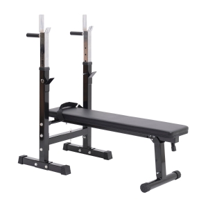 HOMCOM Multifunktion Hantelbank Kraftstation Trainingsbank mit Dip Barren 5-Fach Höhenverstellbar Dip-Station, Fitnessstation bis 150 kg einstellbar faltbar Stahl Schwarz 123,6 x56 x111cm