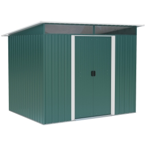 Outsunny Pent Roofed Metal Garden Shed House Hut Gardening Tool Storage Foundation and Ventilation 260L x 194W x 200H cm