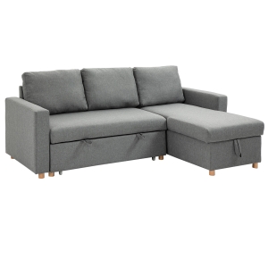 Canapé d'angle 3 places convertible avec coffre tissu gris