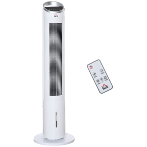 HOMCOM Ventilateur colonne rafraichisseur d'air humidificateur 3 en 1 - puissance 60 W - oscillant, silencieux - timer, 3 modes, 3 vitesses - télécommande incluse - blanc