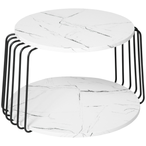 Table basse ronde design aspect marbre blanc