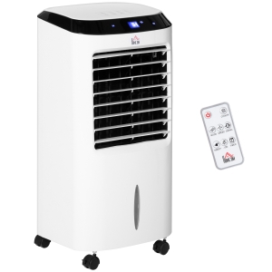 HOMCOM Ventilateur rafraichisseur humidificateur ioniseur 4 en 1 avec télécommande - portable silencieux oscillant 60W - capacité max. réservoir 10L - idéal pièces 20 m² max. - blanc noir
