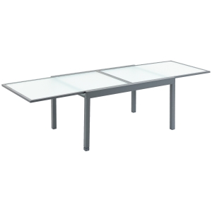 Table extensible jardin alu. verre trempé dépoli