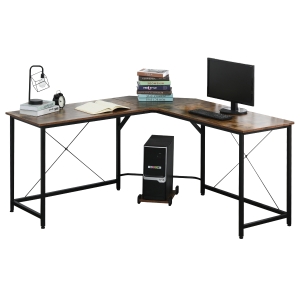 HOMCOM Computertisch, L-förmiger Eckschreibtisch, Schreibtisch, Bürotisch, E1 Spanplatte +Metall, Schwarz+Braun, 150 x 150 x 75 cm