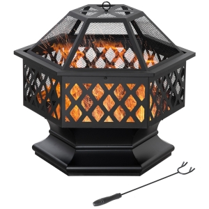 Brasero hexagonal grille couvercle tisonnier acier noir