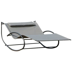 Outsunny Hanging Double Chair, Swing Rock Seat for Outdoor Patio, Garden Sun Lounger, Grey 