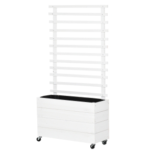 Outsunny Fioriera Rialzata Verticale da Esterni con 4 Ruote e Traliccio per Viti, in Legno, 76x30x155cm Bianca