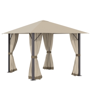 Outsunny Tonnelle barnum de jardin 2,97L x 2,97l m avec 4 parois latérales amovibles - toit avec évent - porte zippée - armature aluminium et aier - marron