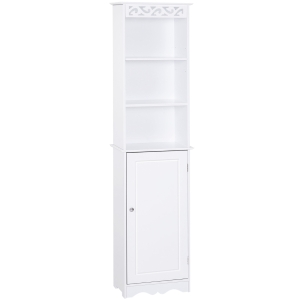 Homcom Mobila Coloana pentru Baie in Lemn cu Decor Sculptura Floreala Alba 40 x 23 x 160 cm