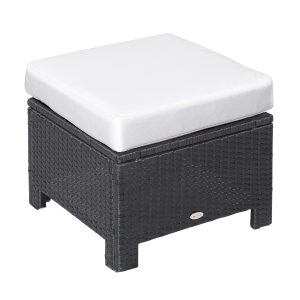 Outsunny Rattan Hocker mit Kissen Schwarz 50 x 50 x 35 cm
