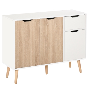 HOMCOM Mobile Multiuso in Legno con Cassetto e Armadietti in Stile Nordico, 90x30x72cm