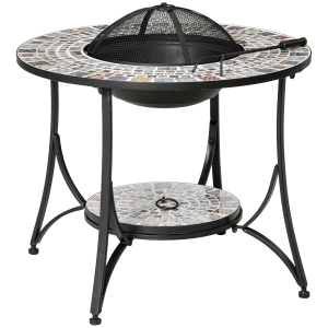 Outsunny Gartentisch mit Feuerschale Metall Fliese 75 x 75x 60 cm