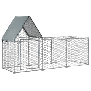 PawHut Recinto per Galline in Acciaio Galvanizzato con Telo di Protezione in Oxford, 302x107x172cm, Argento