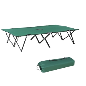 Outsunny Campingbett Klappbar für 2 Personen Feldbett mit Tragetasche bis 136 kg belastbar Stahl Oxford Grün 193 x 125 x 40 cm