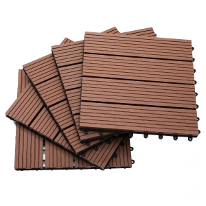 Outsunny Piastrelle da Giardino Incastrabili Set da 11 Mattonelle per Esterno Pavimentazione Giardino, Marrone, 30x30x2.2cm