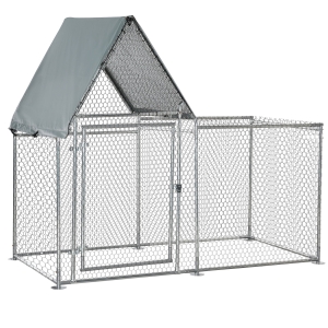 PawHut Recinto per Galline in Acciaio Galvanizzato con Telo di Protezione in Oxford, 200x105x172cm, Argento