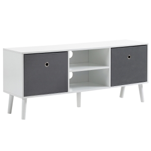 HOMCOM Mueble de TV para Televisores de hasta 50 Pulgadas Mesa de Salón Moderna con 2 Cajones de Tela 2 Estantes Abiertos 110x29x46,5 cm Blanco y Gris