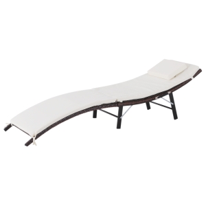 Outsunny Sdraio Lettino da Giardino Pieghevole Ergonomica in Rattan con Cuscino Rimovibile, Bianco, 196x61x53cm