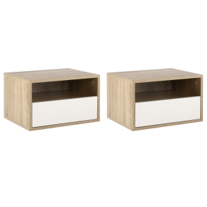 HOMCOM Set 2 Noptiere Suspendate cu Sertar si Etajera 45x35x27,5cm - Alb si Culoare Lemn