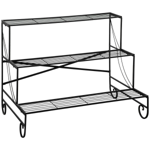 Outsunny Blumenregal aus Metall 3 Stufen Schwarz 95 x 63 x 72 cm