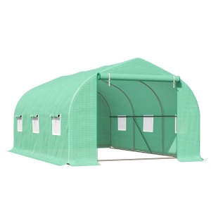 Outsunny Serra da Giardino Serre Agricole con Tetto Spiovente in PE e Tubi d'Acciaio, Verde Scuro, 4.5x3x2m
