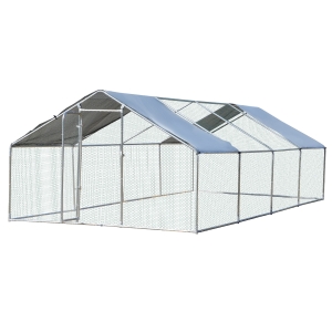PawHut Pollaio per Galline in Metallo Zincato con Copertura Resistente Acqua e Raggi UV, 300x800x195cm