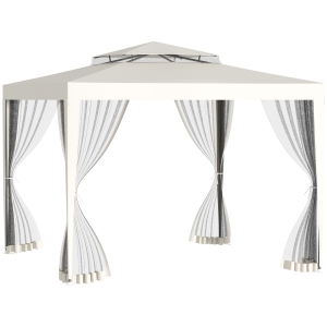 Outsunny Carpa de Jardín 3x3 m Cenador con 4 Mosquiteras Laterales con Cremallera Techo de Ventilación y 8 Orificios de Drenaje Gazebo para Terraza Patio Exterior Beige