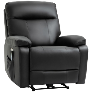 HOMCOM Fauteuil de relaxation et massage dossier inclinable avec port USB, poches latérales - revêtement synthétique - noir