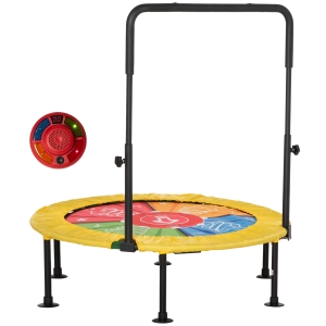 HOMCOM Trampolino Elastico Pieghevole con Manubrio e Tappeto da Ballo, per Fitness e Gioco, Փ102x89-114cm
