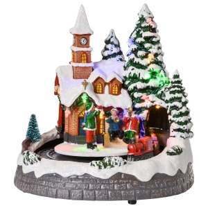 HOMCOM Villaggio Natalizio Luminoso con Trenino Girevole e Musicisti Decorazione di Natale con Luci LED Colorate