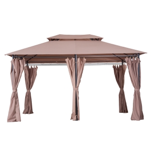 Outsunny 4m x 3(m) Metal Gazebo Canopy Party Tent Garden Pavillion Patio Shelter Pavilion with Curtains Sidewalls Khaki