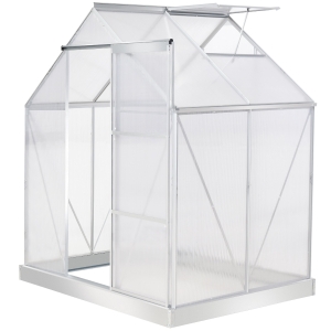 Outsunny 6 x 4 FT Walk-In Greenhouse Polycarbonate Panels Aluminium Frame w/ Sliding Door Adjustable Window 2.5㎡ Inner Area Plant Vegetable Flower Grow Green House Protection