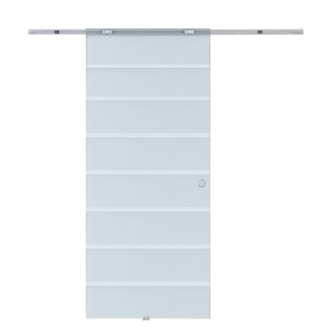 HOMCOM 102.5cm Modern Sliding Door Include Hardware Track System Kit, Frosted Stripe Glass Door, Round Handle