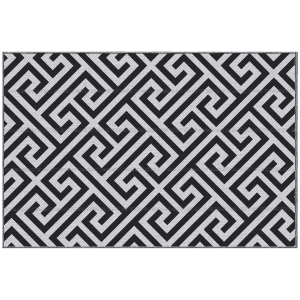 Outsunny 4' x 6' Outdoor Rug Reversible Mat Plastic Straw Rug Portable RV Camping Mat for Garden Deck Picnic Indoor, Black & White