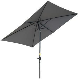Outsunny Ombrellone da Giardino Rettangolare 200x300cm Apertura a Manovella e Inclinazione Regolabile, Grigio
