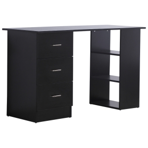 HOMCOM Modern Style Computer Desk Writing PC Table Workstation Laptop Study Stationery Cupboard w/ 3 Shelf & Drawers - Black 120H cm