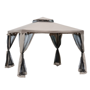 Outsunny 2.94 x 2.94 Meter Metal Gazebo Garden Outdoor Marquee Party Tent Canopy Pavillion Patio Shelter with Mesh Sidewalls Taupe