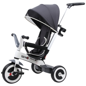 HOMCOM Baby Tricycle 4-in-1 W/Canopy, 3 Wheels-Dark Grey