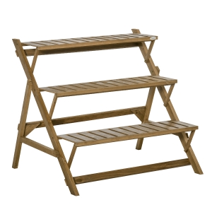 Outsunny Scaletta Portapiante con 3 Ripiani Richiudibili da Esterno, in Legno di Abete, 101x83x88cm