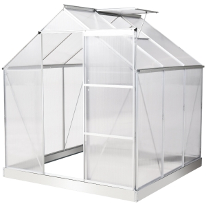 Outsunny 6 x 6 FT Walk-In Greenhouse Polycarbonate Panels Aluminium Frame w/ Sliding Door Adjustable Window 3.6㎡ Inner Area Plant Vegetable Flower Grow Green House Protection