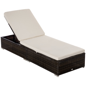 Outsunny Lettino Prendisole in Rattan PE con Schienale Reclinabile su 5 Posizioni, 195x68x30cm, Marrone