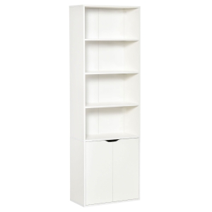 HOMCOM Libreria Moderna 4 Ripiani con Armadietto a 2 Ante in Legno, 59x29x180cm, Bianca