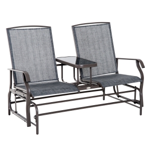 Outsunny Metal Double Swing Chair Glider Rocking Chair Seat Outdoor Seater Garden Furniture Patio Porch With Table