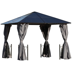 Outsunny 3 x3 (m) Patio Garden PC Board Aluminium Hardtop Gazebo Party Wedding Marquee Tent with Curtains and Netting - Black