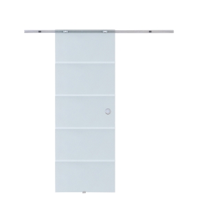 HOMCOM 77.5cm Modern Sliding Door Include Hardware Track System Kit, Frosted Stripe Glass Door, Round Handle