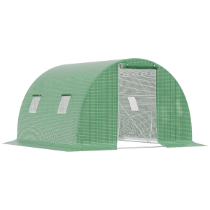 Outsunny Serra a Tunnel da Esterno con Copertura in PE, Porta con Cerniera e 4 Finestre, Verde