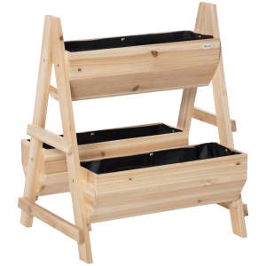 Outsunny Garden Bed Wooden Planter Box w/ Drainage Holes Nonwoven Fabric for Backyard, 80.5H x 68W x 57.5Dcm