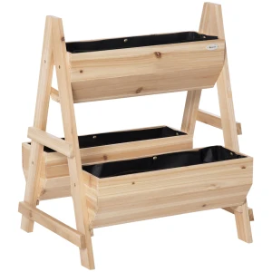 Outsunny Wood Raised Garden Bed, Outdoor Planter Box with Stand, Nonwoven Fabric for Vegetables, Herbs, Flowers, Natural