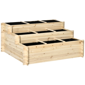 Outsunny 3 Tier Raised Garden Bed Planter Box w/ 9 Grow Grids and Non-woven Fabric, 117L x 100W x 54Hcm