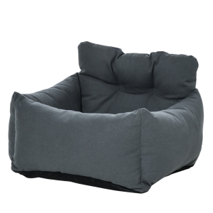 Siège auto pour chien chat déhoussable réglable avec attache coton gris